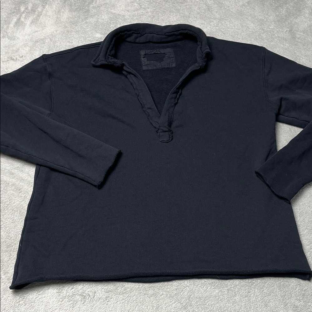 NEW Frank & Eileen S 100% Cotton Triple Fleece Navy Blue Henley Sweatshirt USA